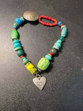 Alena Byrnes OOAK Artisan Turquoise & Antique Trade Bead Buffalo Nickel Bracelet